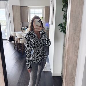 Denim & Flower Leopard Print Blouse (Size Medium)